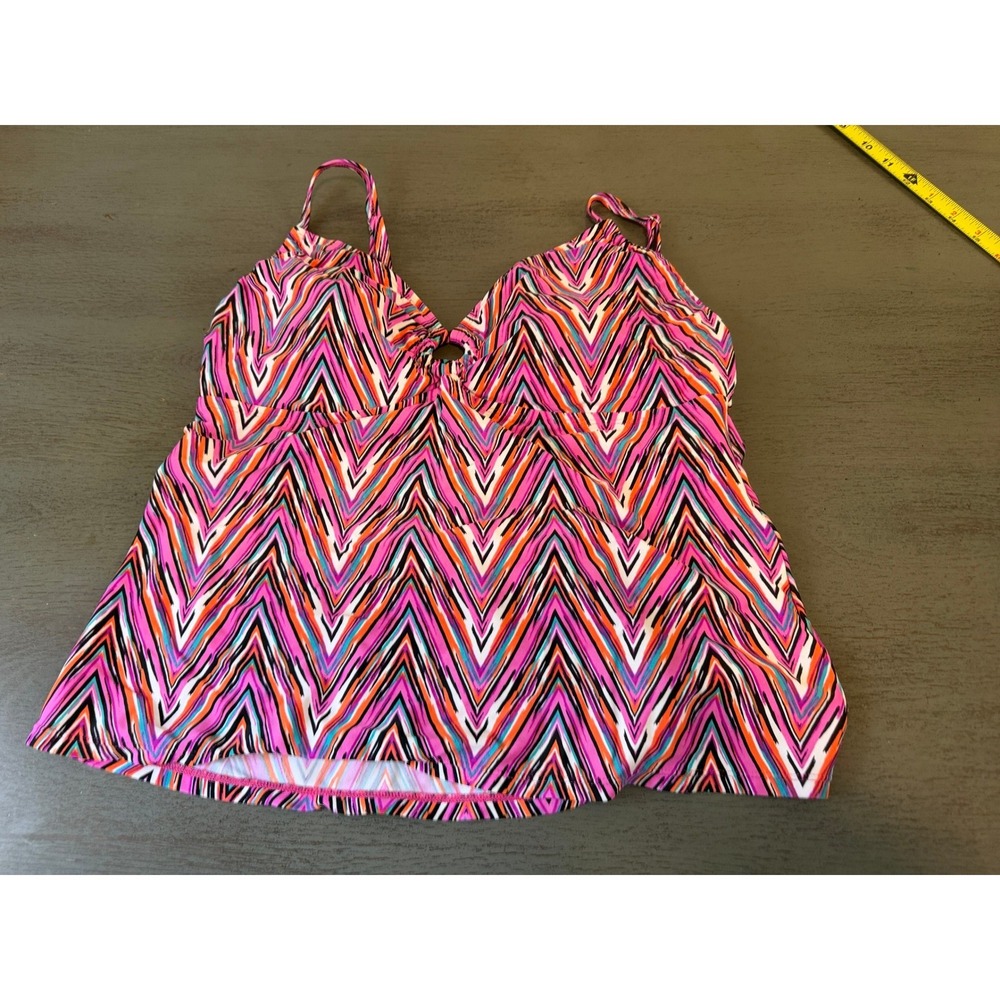 Sonoma Life Style Pink Chevron Zigzag Tankini Swim Top O-Ring Size 14